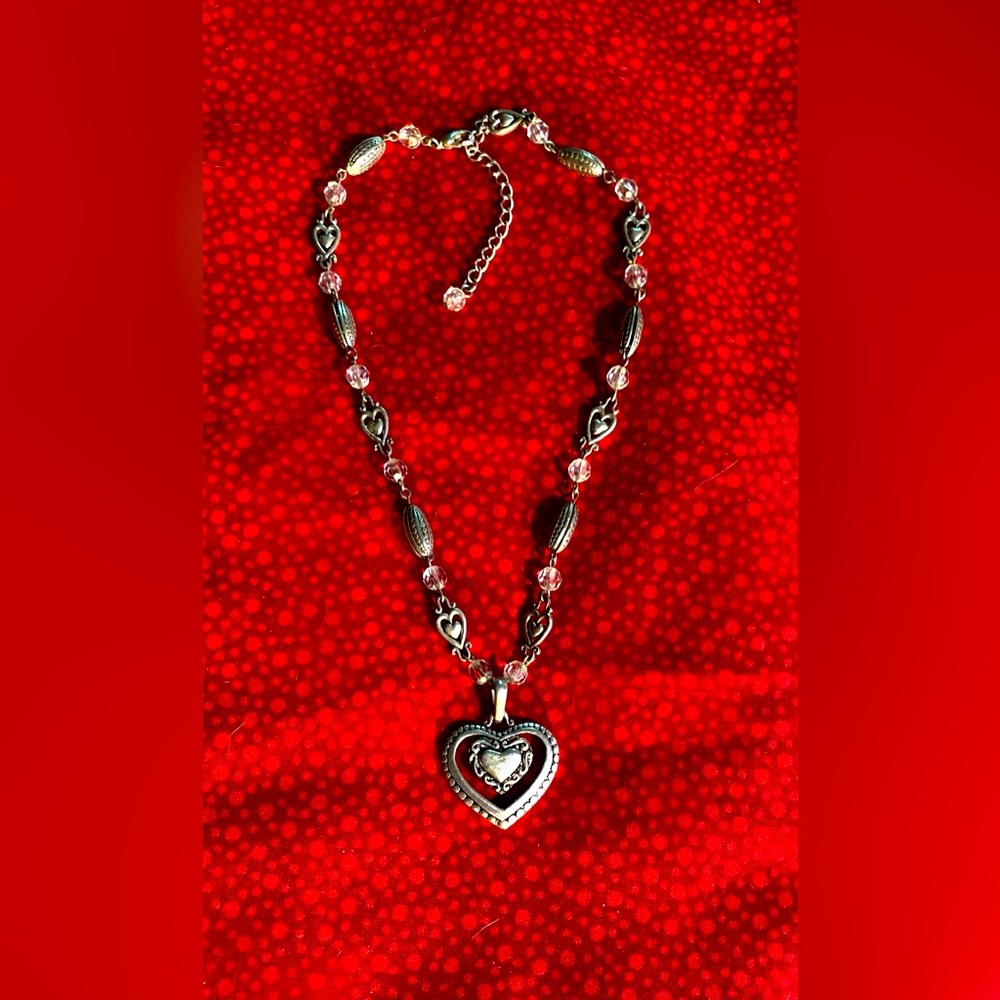Silver tone, double heart necklace